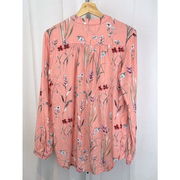 SUNDANCE Mystic Days Pintuck Pleat Popover Tunic Top Floral Rayon Pink Size XS - Picture 6 of 8